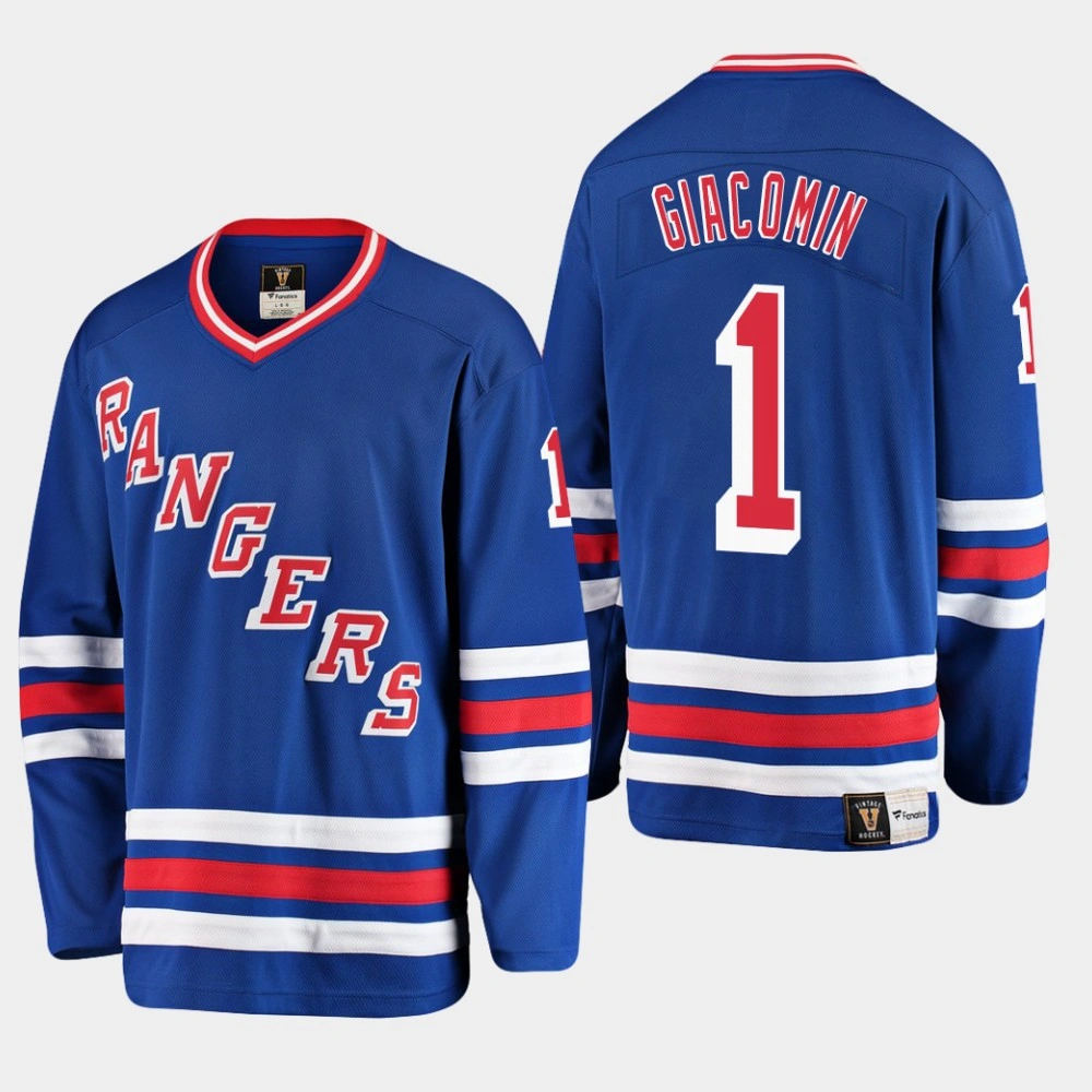 New York Rangers Eddie Giacomin #1 Heritage Premier Player Blue Jersey