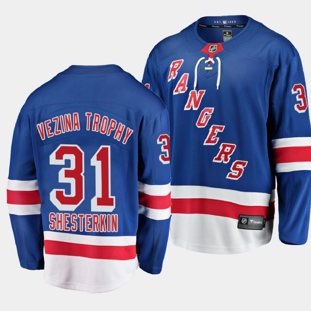 Igor Shesterkin New York Rangers Vezina Trophy Blue #31 Jersey Awards Edition