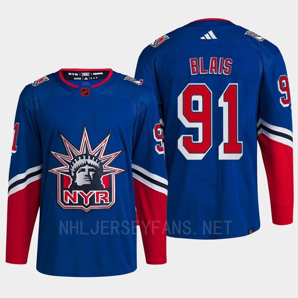 New York Rangers 2022 Reverse Retro 2.0 Samuel Blais Blue Authentic Primegreen Jersey Men's New York Rangers 2022 Reverse Retro 2.0 Samuel Blais Blue Authentic Primegreen Jersey Men's
