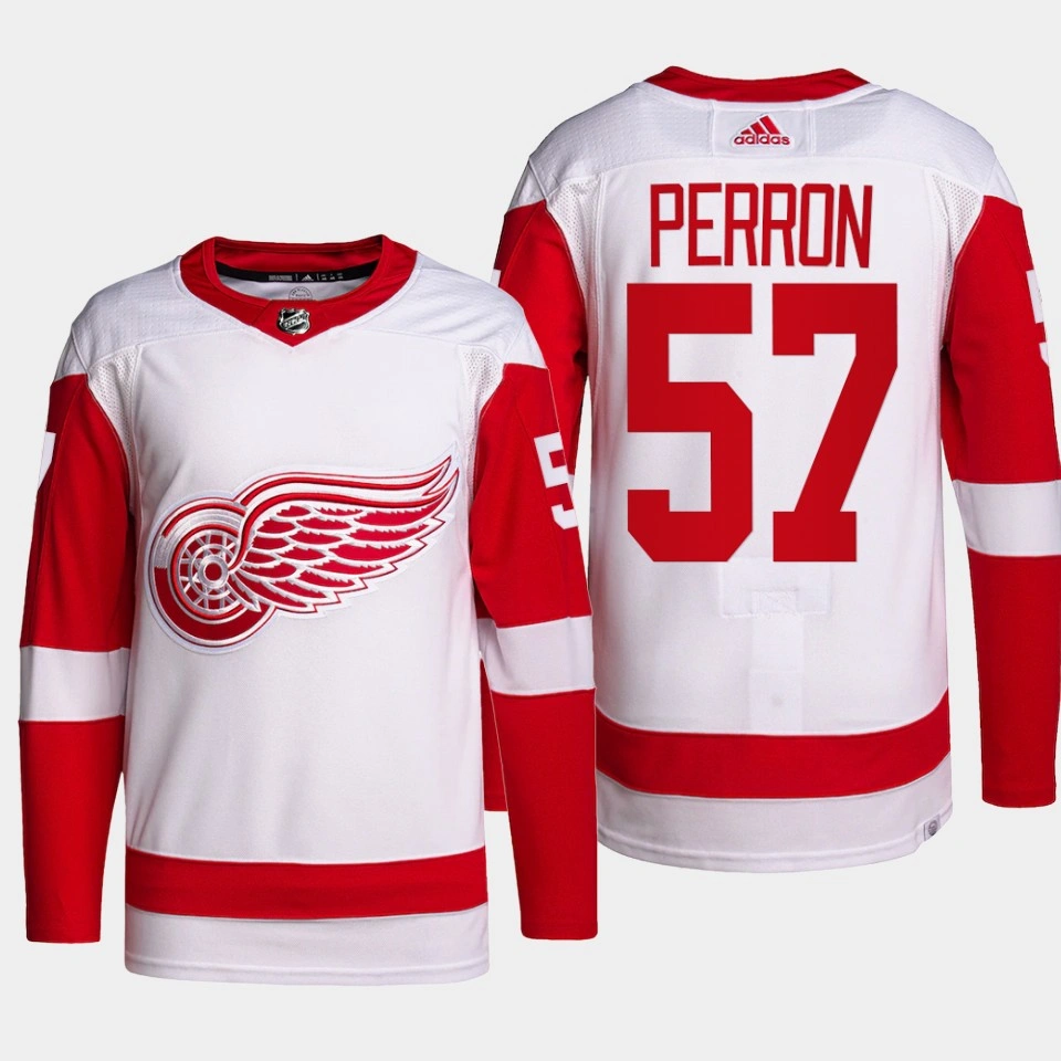 Detroit Red Wings David Perron White Away Primegreen Authentic Jersey 2022