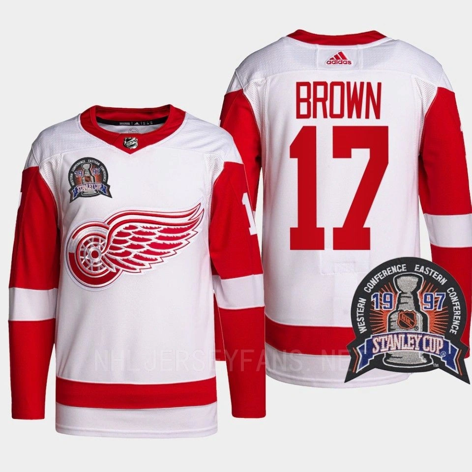Women's Doug Brown 1997 Stanley Cup Detroit Red Wings Red Jersey 25th Anniversary #17