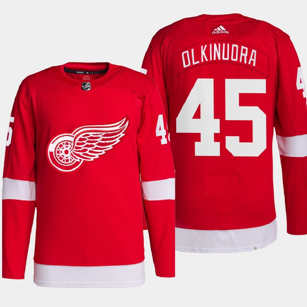 Youth Jussi Olkinuora #45 Detroit Red Wings Red Jersey 2022 World Champs MVP Home