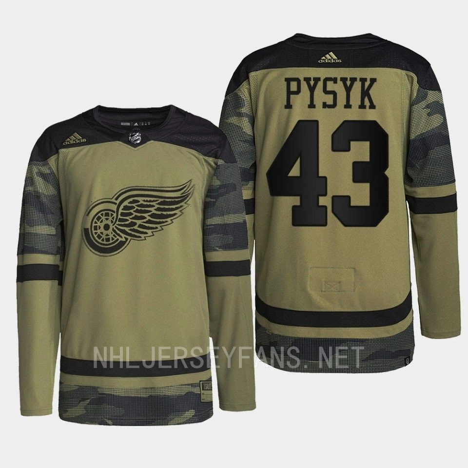 Women's Mark Pysyk Detroit Red Wings Veterans Day 2022 Camo #43 Jersey Warmup