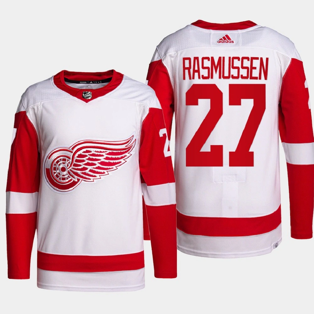 Michael Rasmussen #27 Detroit Red Wings White Jersey 2022 Away Primegreen Authentic Pro Michael Rasmussen #27 Detroit Red Wings White Jersey 2022 Away Primegreen Authentic Pro