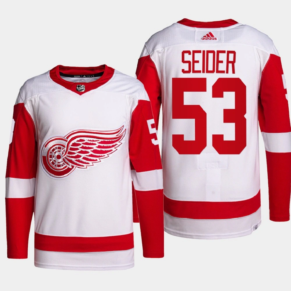 Youth Moritz Seider #53 Detroit Red Wings White Jersey 2022 Away Primegreen Authentic Pro