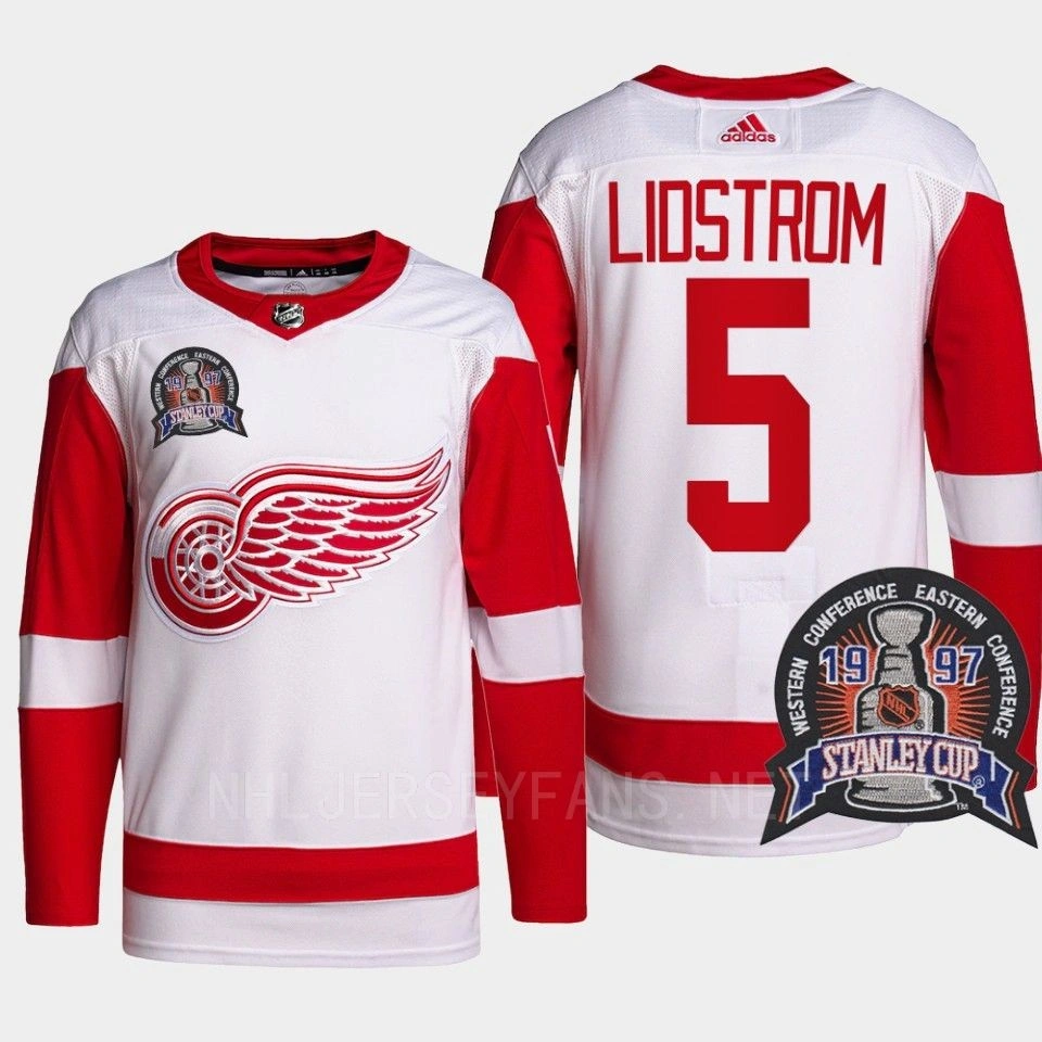 Nicklas Lidstrom 1997 Stanley Cup Detroit Red Wings Red Jersey 25th Anniversary #5 Nicklas Lidstrom 1997 Stanley Cup Detroit Red Wings Red Jersey 25th Anniversary #5