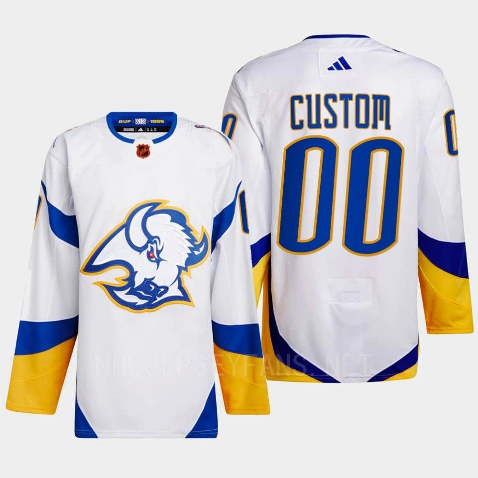Youth Custom Reverse Retro 2.0 2022 Buffalo Sabres White Jersey Authentic Primegreen #00 Youth Custom Reverse Retro 2.0 2022 Buffalo Sabres White Jersey Authentic Primegreen #00