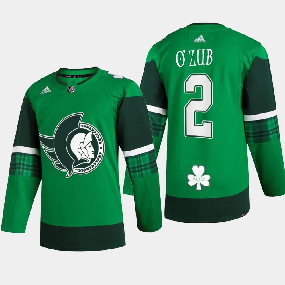 Artyom Zub Ottawa Senators St. Patrick 2022 Green #2 Jersey Warm-Up Artyom Zub Ottawa Senators St. Patrick 2022 Green #2 Jersey Warm-Up