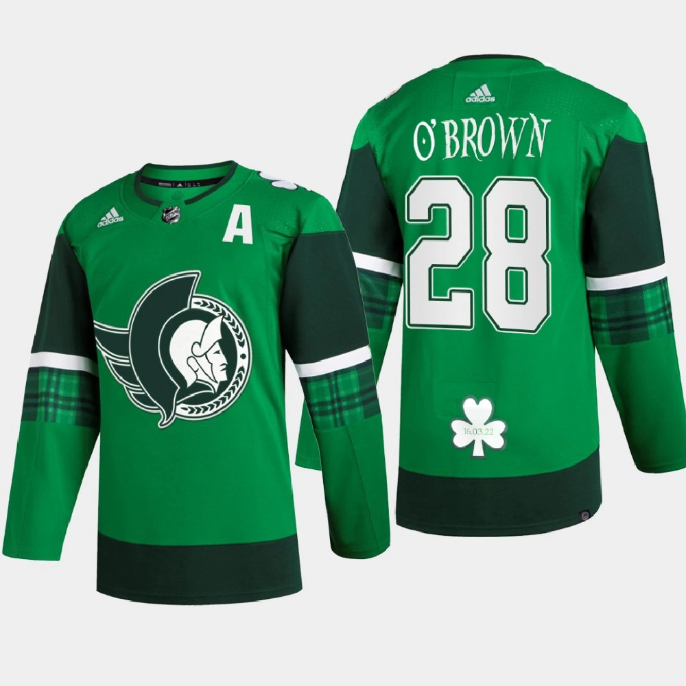 Women's Connor Brown Ottawa Senators St. Patrick 2022 Green #28 Jersey Warm-Up
