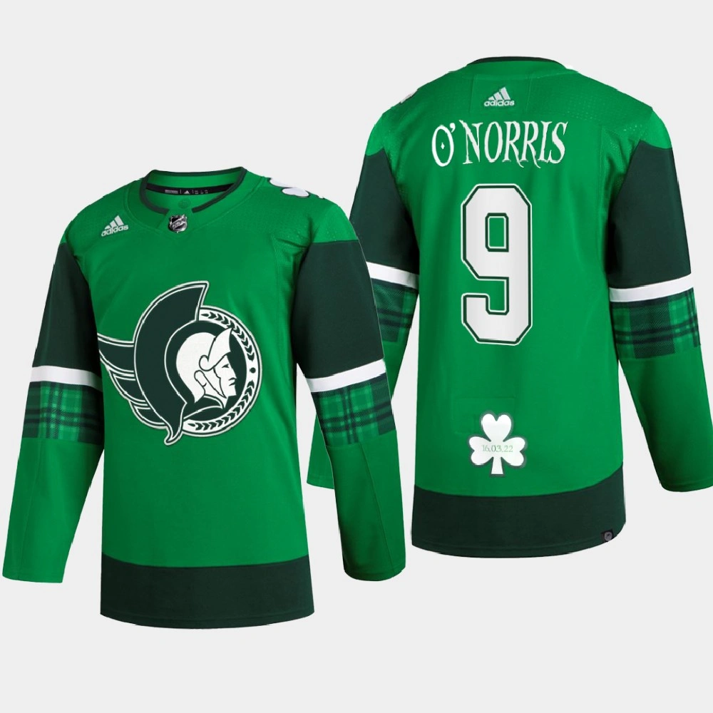 Women's Josh Norris Ottawa Senators St. Patrick 2022 Green #9 Jersey Warm-Up