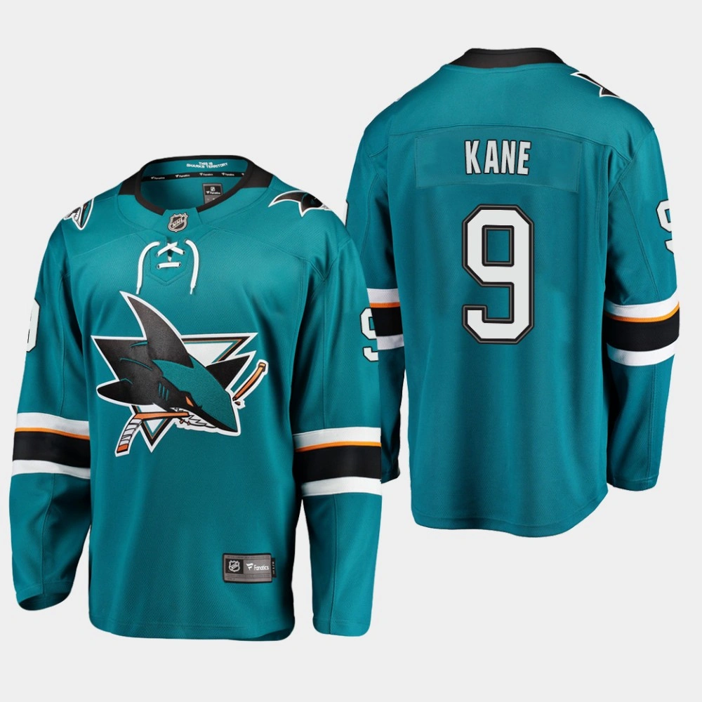 San Jose Sharks #9 Evander Kane Premier Breakaway Player Home Jersey Teal