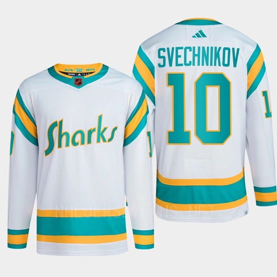 Women's San Jose Sharks 2022 Reverse Retro 2.0 Evgeny Svechnikov White Authentic Primegreen Jersey Men's