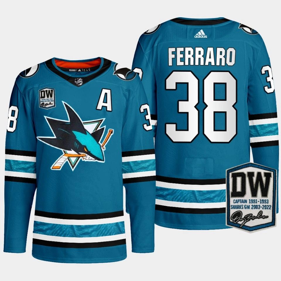 Women's San Jose Sharks Mario Ferraro Teal Primegreen Wilson 24 patch Jersey Women's San Jose Sharks Mario Ferraro Teal Primegreen Wilson 24 patch Jersey