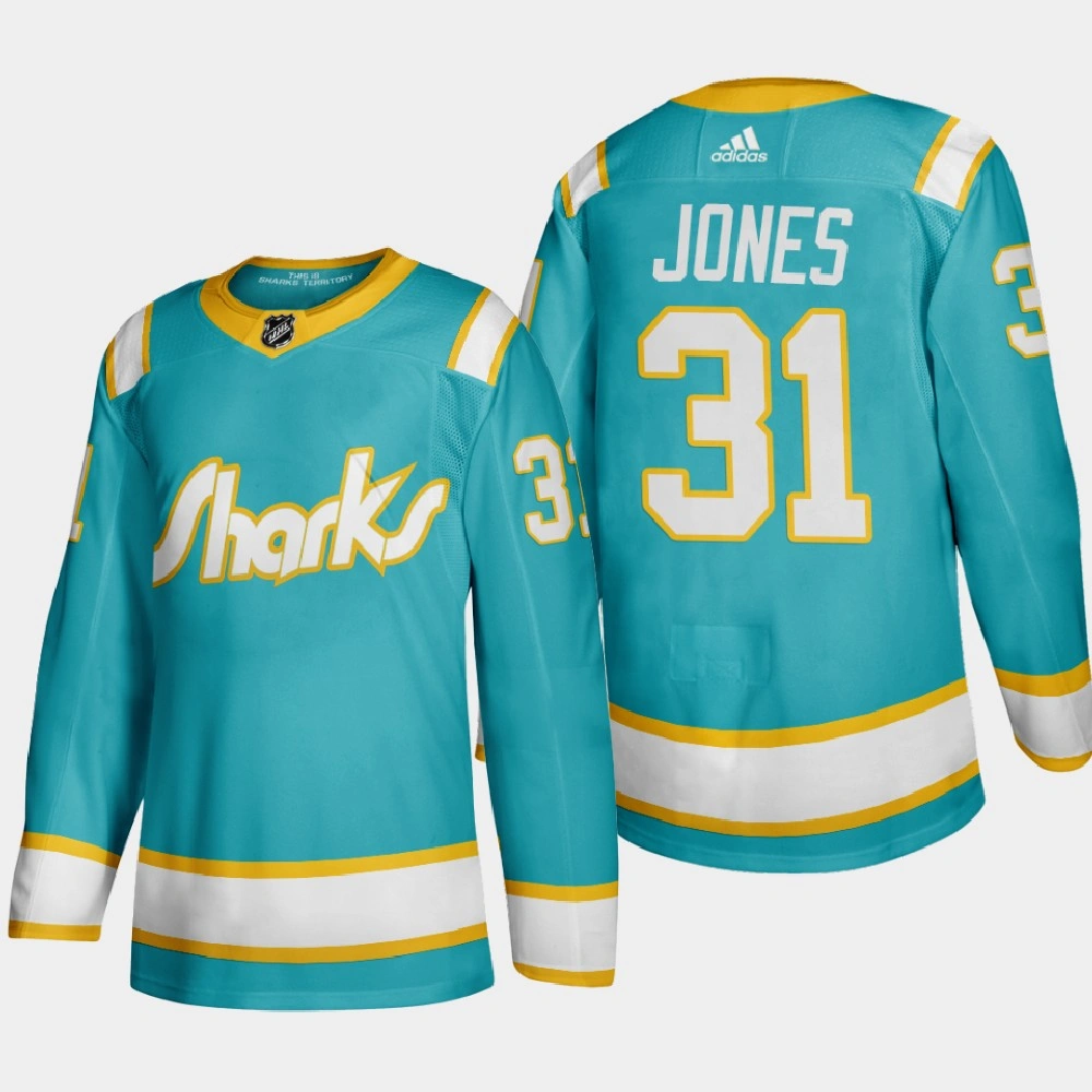Women's San Jose Sharks Martin Jones #31 2020-21 California Golden Seals Throwback Authentic Teal Jersey