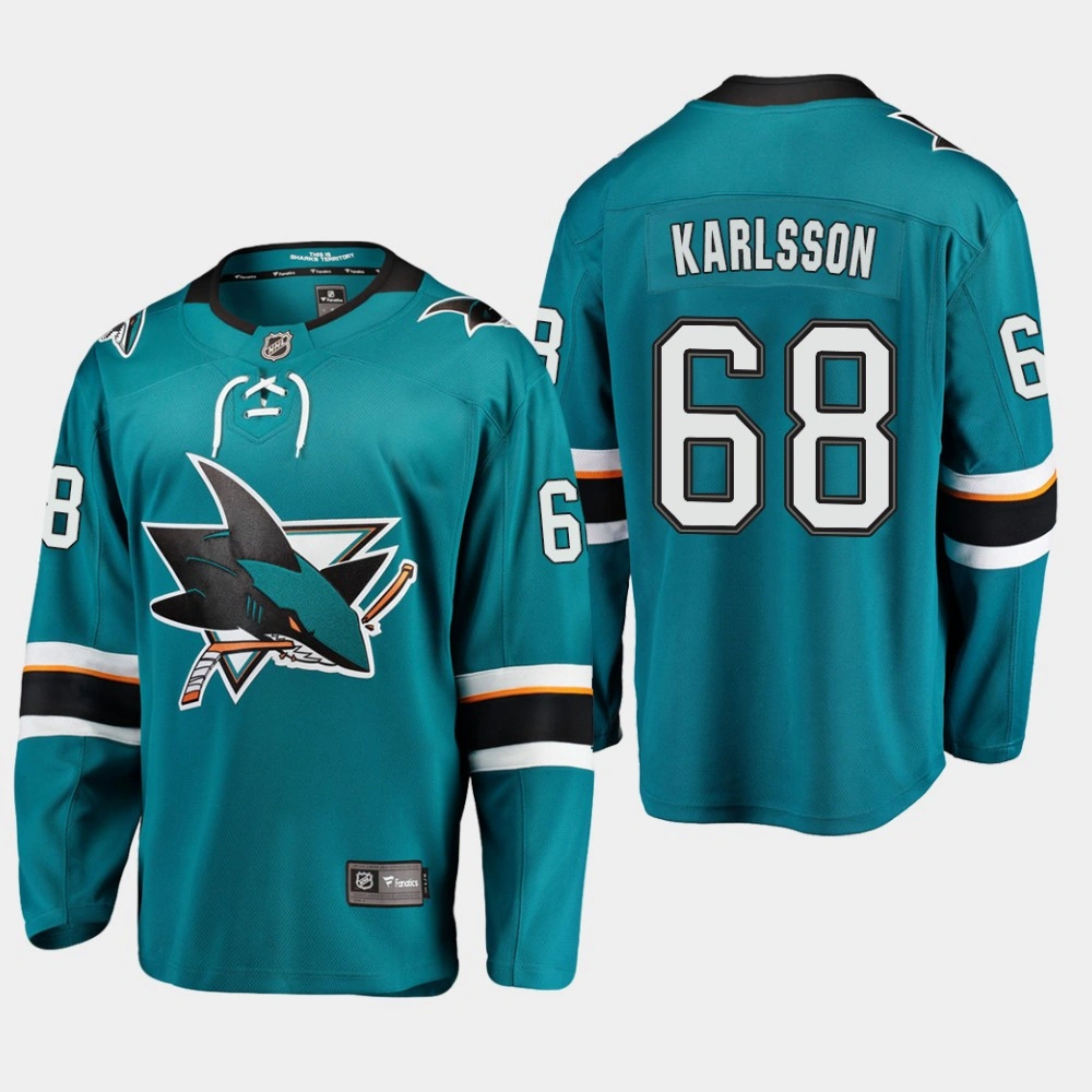 San Jose Sharks #68 Melker Karlsson Premier Breakaway Player Home Jersey Teal