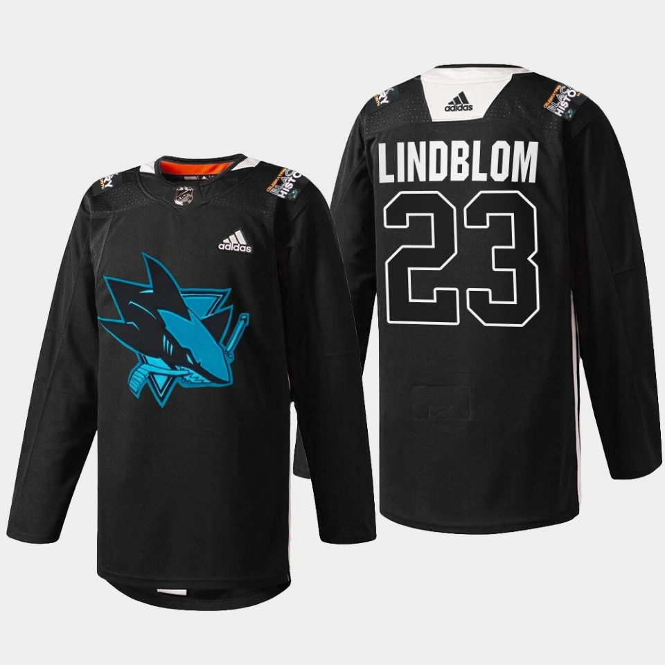 Women's Oskar Lindblom San Jose Sharks Black History Month Black #23 Jersey Warmup