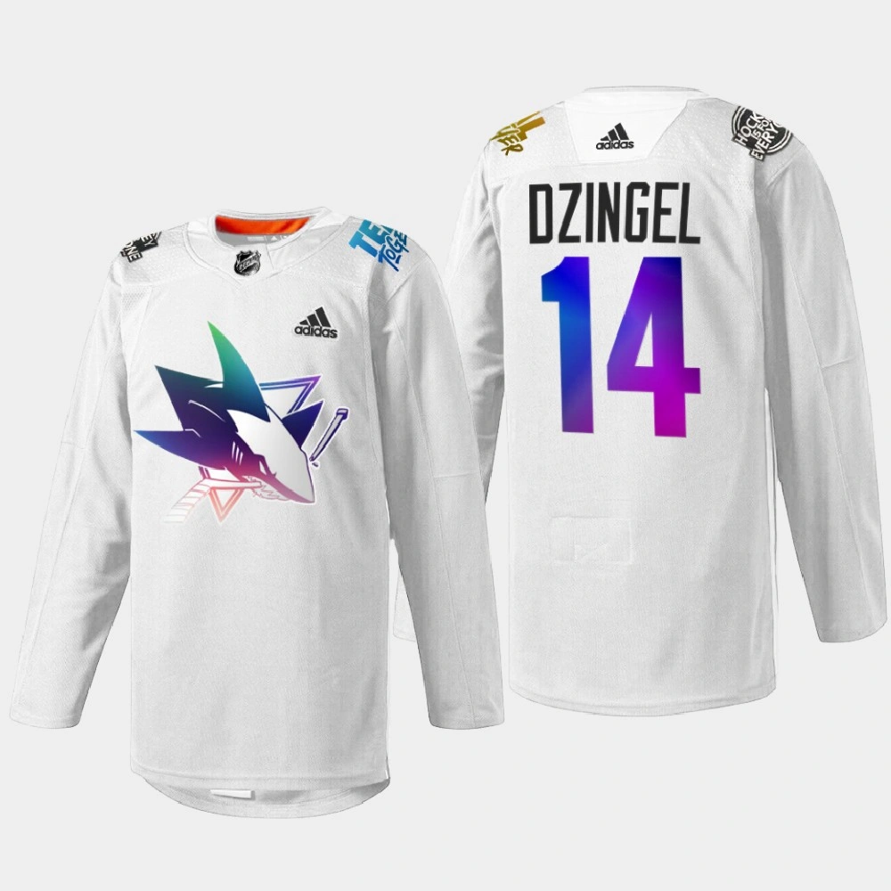 Women's Ryan Dzingel San Jose Sharks Pride Night 2022 White #14 Jersey HockeyIsForEveryone Women's Ryan Dzingel San Jose Sharks Pride Night 2022 White #14 Jersey HockeyIsForEveryone