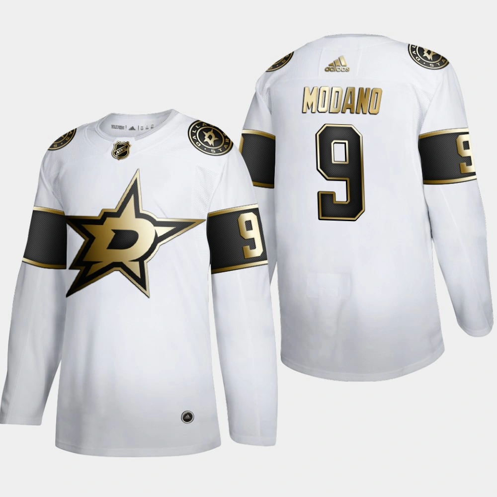 Men's Dallas Stars Mike Modano #9 NHL Golden Edition White Retired Authentic Jersey Men's Dallas Stars Mike Modano #9 NHL Golden Edition White Retired Authentic Jersey