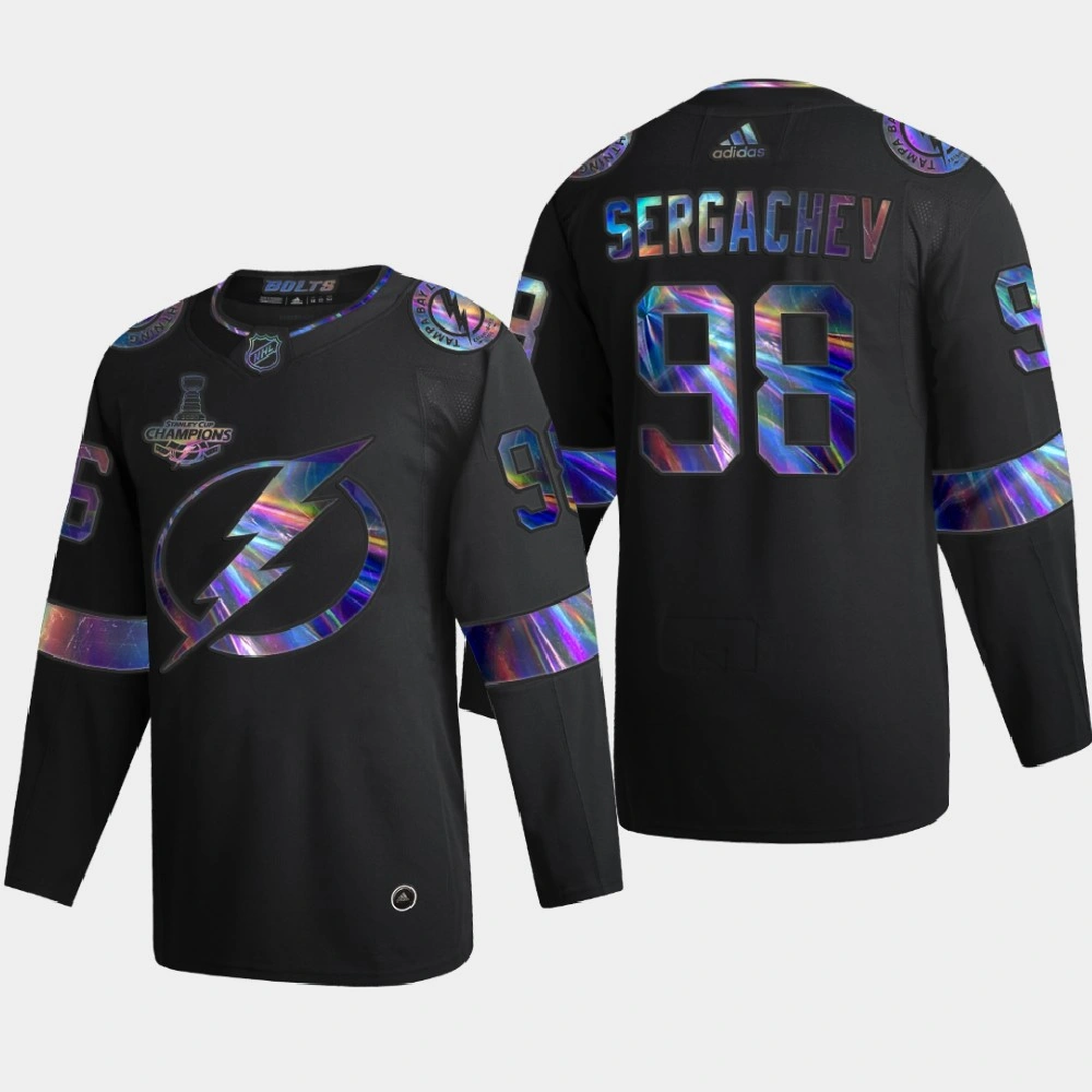 Women's Tampa Bay Lightning Mikhail Sergachev #98 Iridescent Holographic Authentic Black Jersey