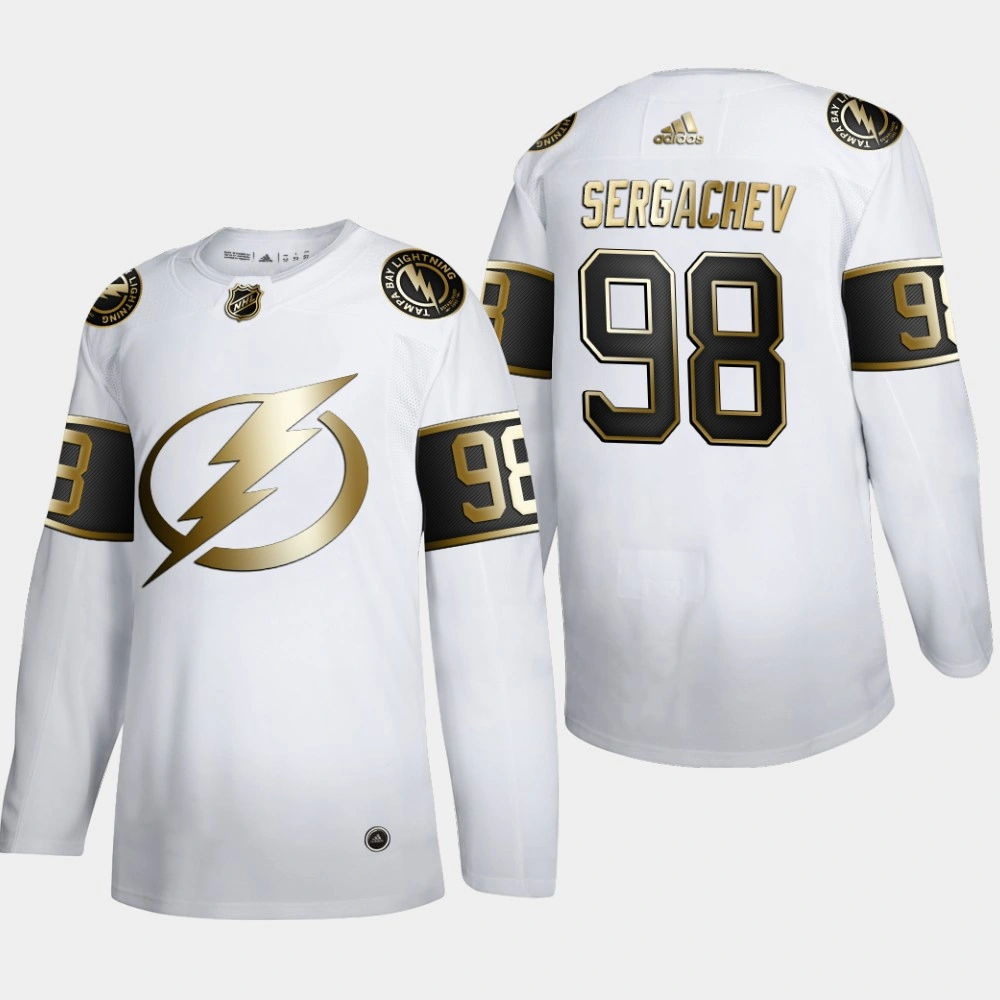 Women's Tampa Bay Lightning Mikhail Sergachev #98 NHL Golden Edition White Authentic Jersey Women's Tampa Bay Lightning Mikhail Sergachev #98 NHL Golden Edition White Authentic Jersey