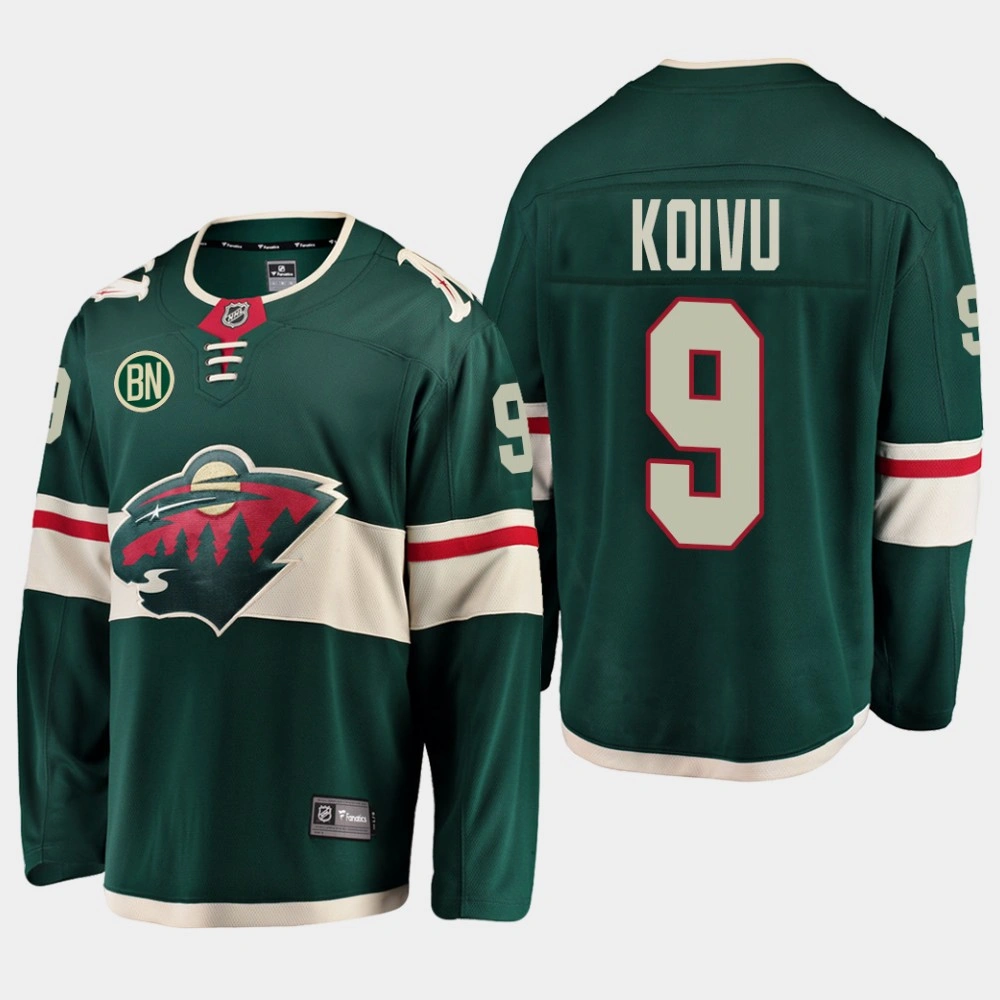Mikko Koivu #9 Minnesota Wild Home Green Men's Jersey with BN Patch Mikko Koivu #9 Minnesota Wild Home Green Men's Jersey with BN Patch