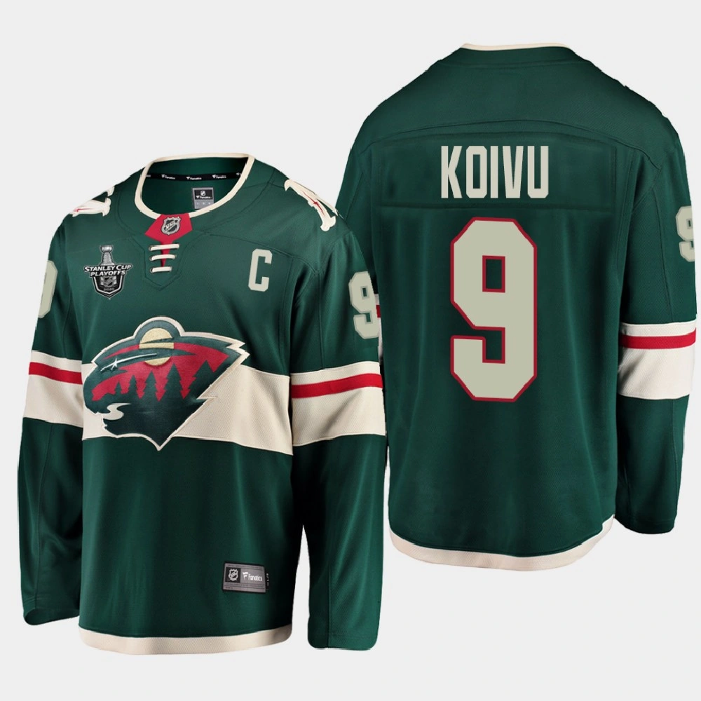 Men's Minnesota Wild Mikko Koivu #9 2020 Stanley Cup Playoffs Home Green Jersey