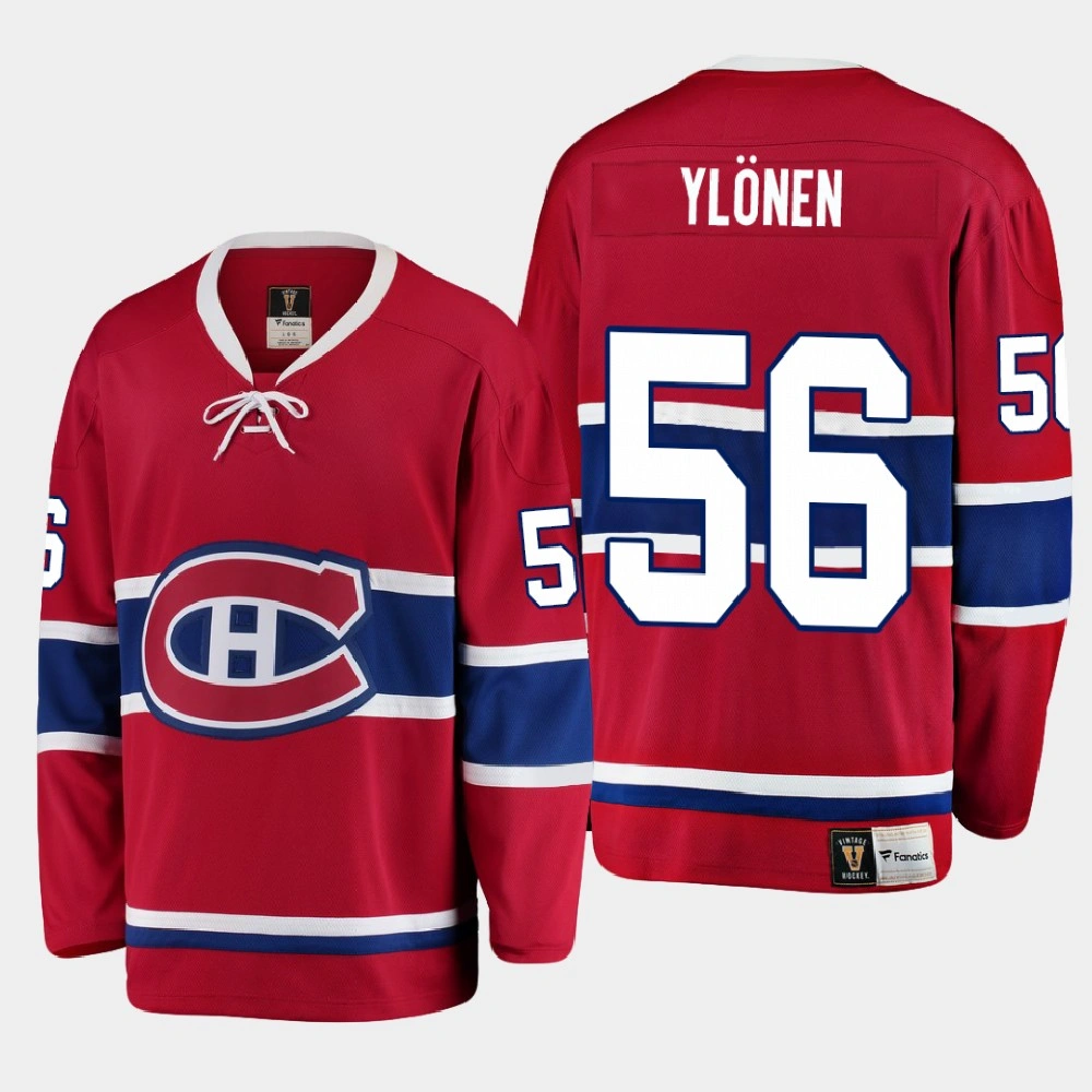 Men's Montreal Canadiens Jesse Ylonen #56 Heritage 2021 Red Jersey Men's Montreal Canadiens Jesse Ylonen #56 Heritage 2021 Red Jersey