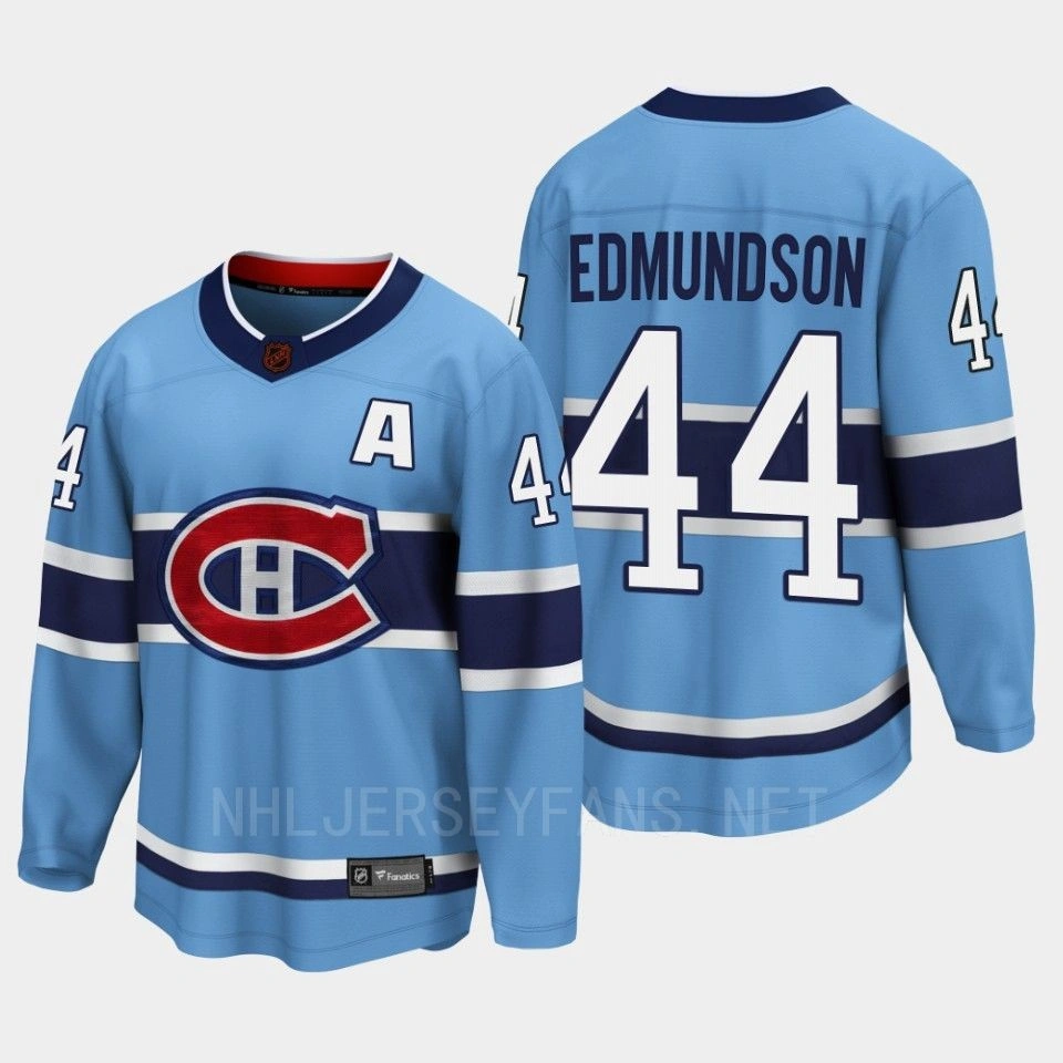 Youth Joel Edmundson Montreal Canadiens 2022 Special Edition 2.0 Breakaway Player Retro Blue Jersey Youth Joel Edmundson Montreal Canadiens 2022 Special Edition 2.0 Breakaway Player Retro Blue Jersey