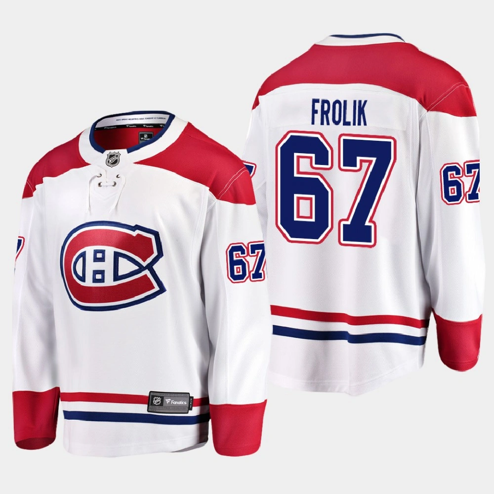 Men's Montreal Canadiens Michael Frolik #67 Away 2020-21 Breakaway Player White Jersey
