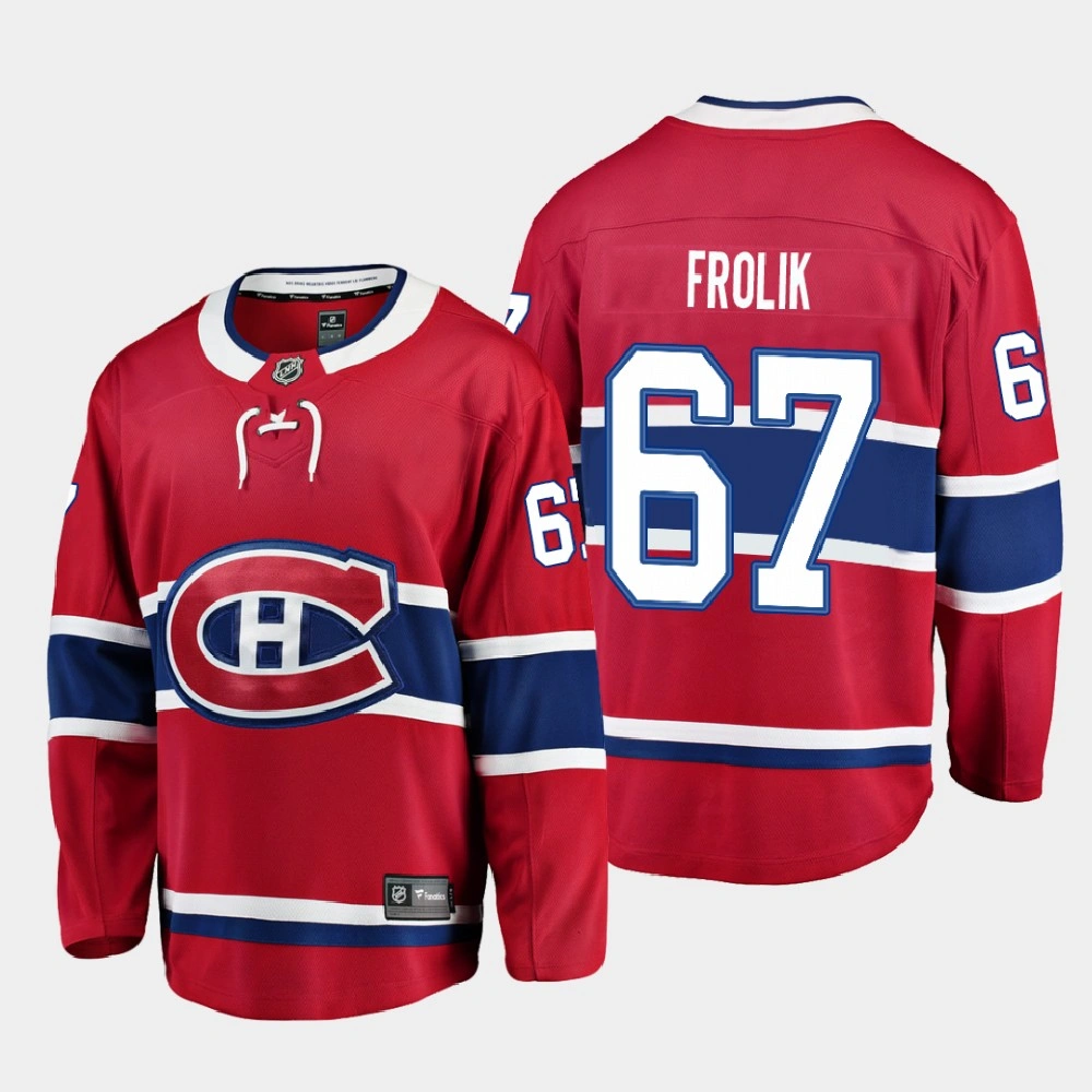 Men's Montreal Canadiens Michael Frolik #67 Home 2020-21 Breakaway Player Red Jersey
