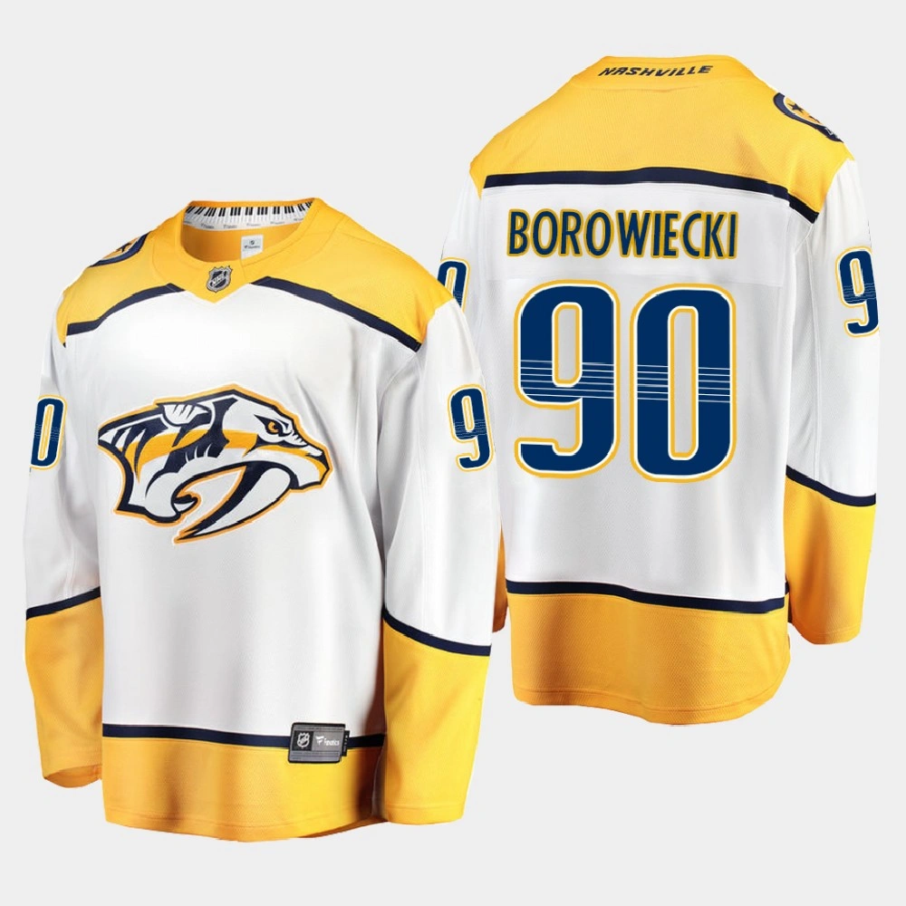Men's Nashville Predators Mark Borowiecki #90 Away 2020-21 Breakaway Player White Jersey