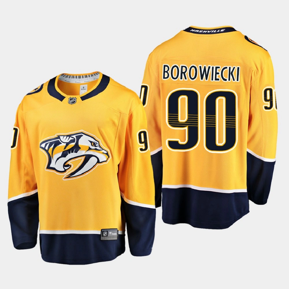 Women's Nashville Predators Mark Borowiecki #90 Home 2020-21 Breakaway Player Yellow Jersey
