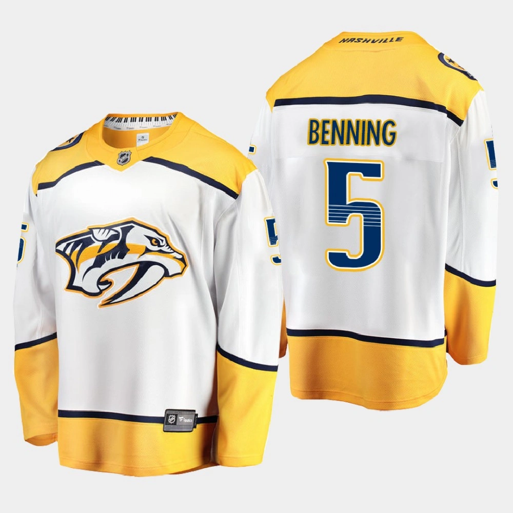 Women's Nashville Predators Matt Benning #5 Away 2020-21 Breakaway Player White Jersey