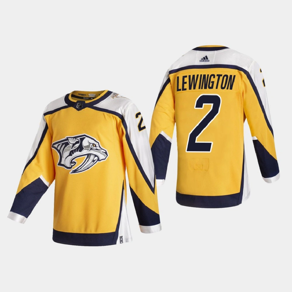 Men's Nashville Predators Tyler Lewington #2 Reverse Retro 2021 Authentic Yellow Jersey