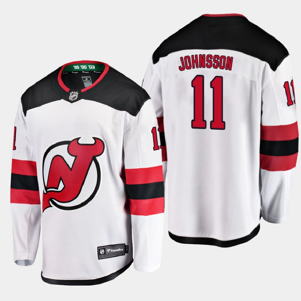 Men's New Jersey Devils Andreas Johnsson #11 Away 2020-21 Breakaway Player White Jersey