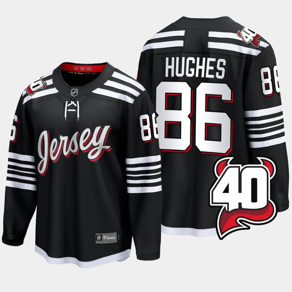 Jack Hughes New Jersey Devils 2022-23 40th Anniversary Alternate Black Jersey Jack Hughes New Jersey Devils 2022-23 40th Anniversary Alternate Black Jersey
