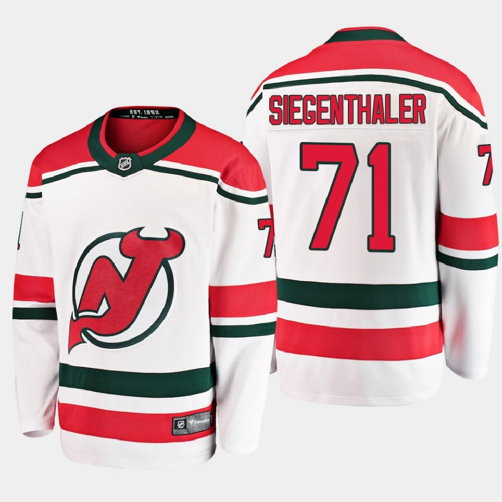 Men's New Jersey Devils Jonas Siegenthaler #71 Alternate 2021 White Jersey