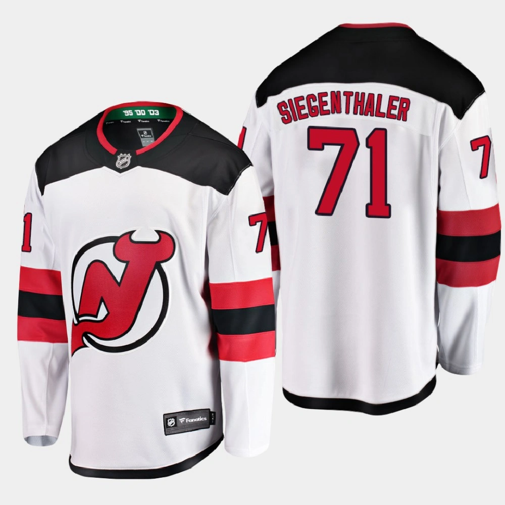 Men's New Jersey Devils Jonas Siegenthaler #71 Away 2021 White Jersey Men's New Jersey Devils Jonas Siegenthaler #71 Away 2021 White Jersey