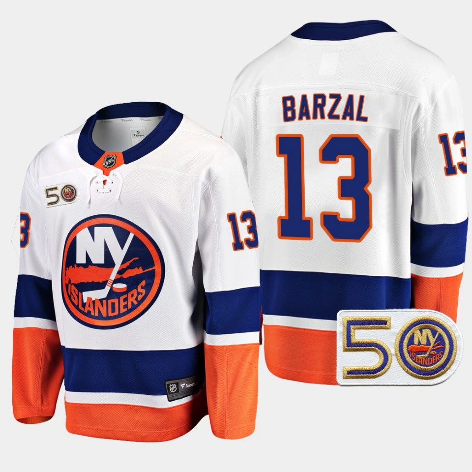 Women's New York Islanders Mathew Barzal 2022-23 50th Anniversary White #13 Jersey Away
