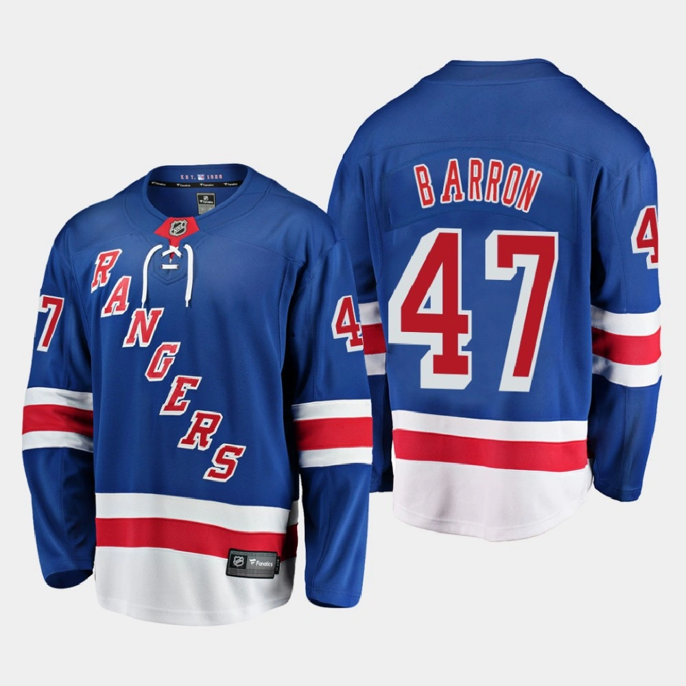 Youth New York Rangers Morgan Barron #47 Home 2021 Blue Jersey Youth New York Rangers Morgan Barron #47 Home 2021 Blue Jersey