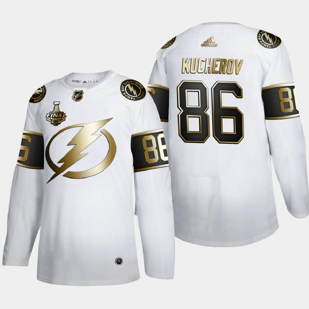 Youth Tampa Bay Lightning Nikita Kucherov #86 2020 Stanley Cup Final Gold Limited White Jersey Youth Tampa Bay Lightning Nikita Kucherov #86 2020 Stanley Cup Final Gold Limited White Jersey