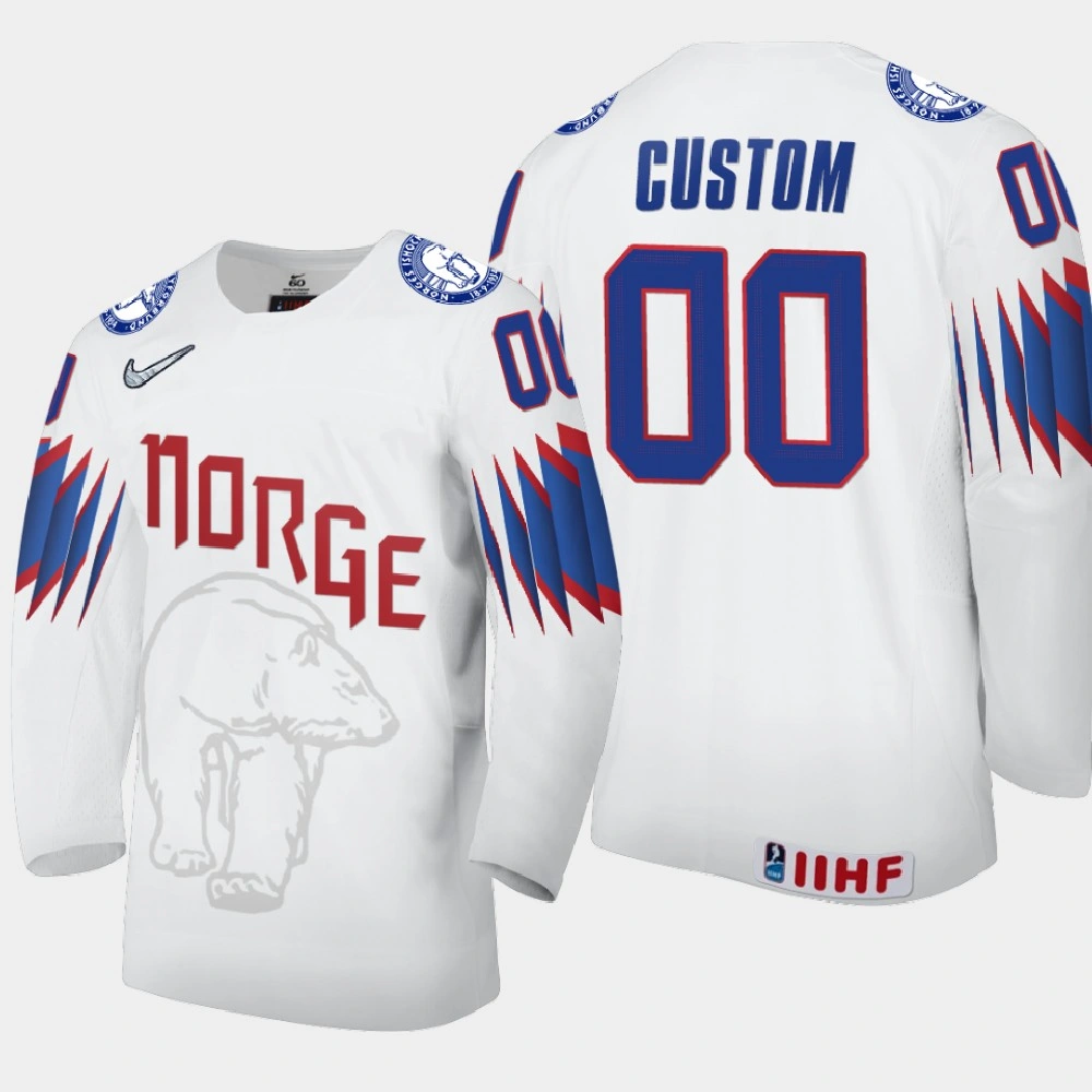 Men's Norway Custom #00 2021 IIHF World Championship Home White Jersey Men's Norway Custom #00 2021 IIHF World Championship Home White Jersey