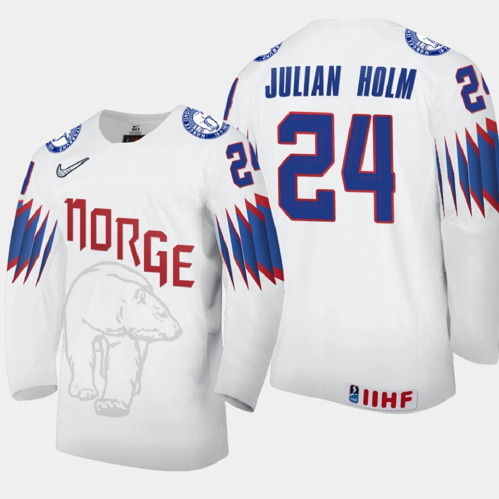 Youth Norway Ole Julian Holm #24 2021 IIHF World Championship Home White Jersey Youth Norway Ole Julian Holm #24 2021 IIHF World Championship Home White Jersey