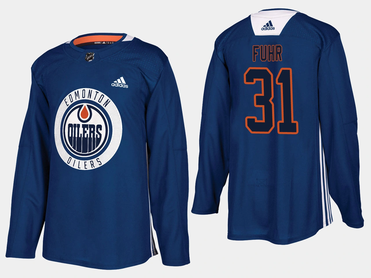Edmonton Oilers #31 Grant Fuhr Home Adidas Practice Player Royal Jersey