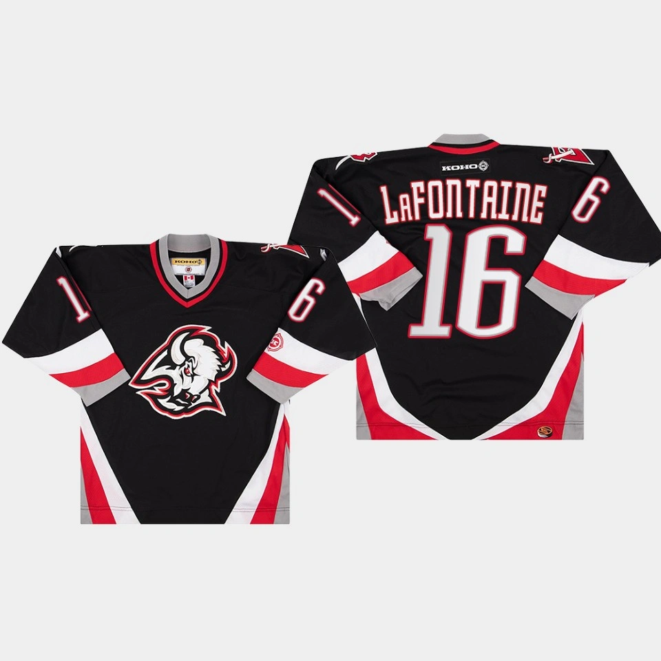 Primary Goathead Logo Buffalo Sabres Pat LaFontaine Throwback Black #16 Jersey