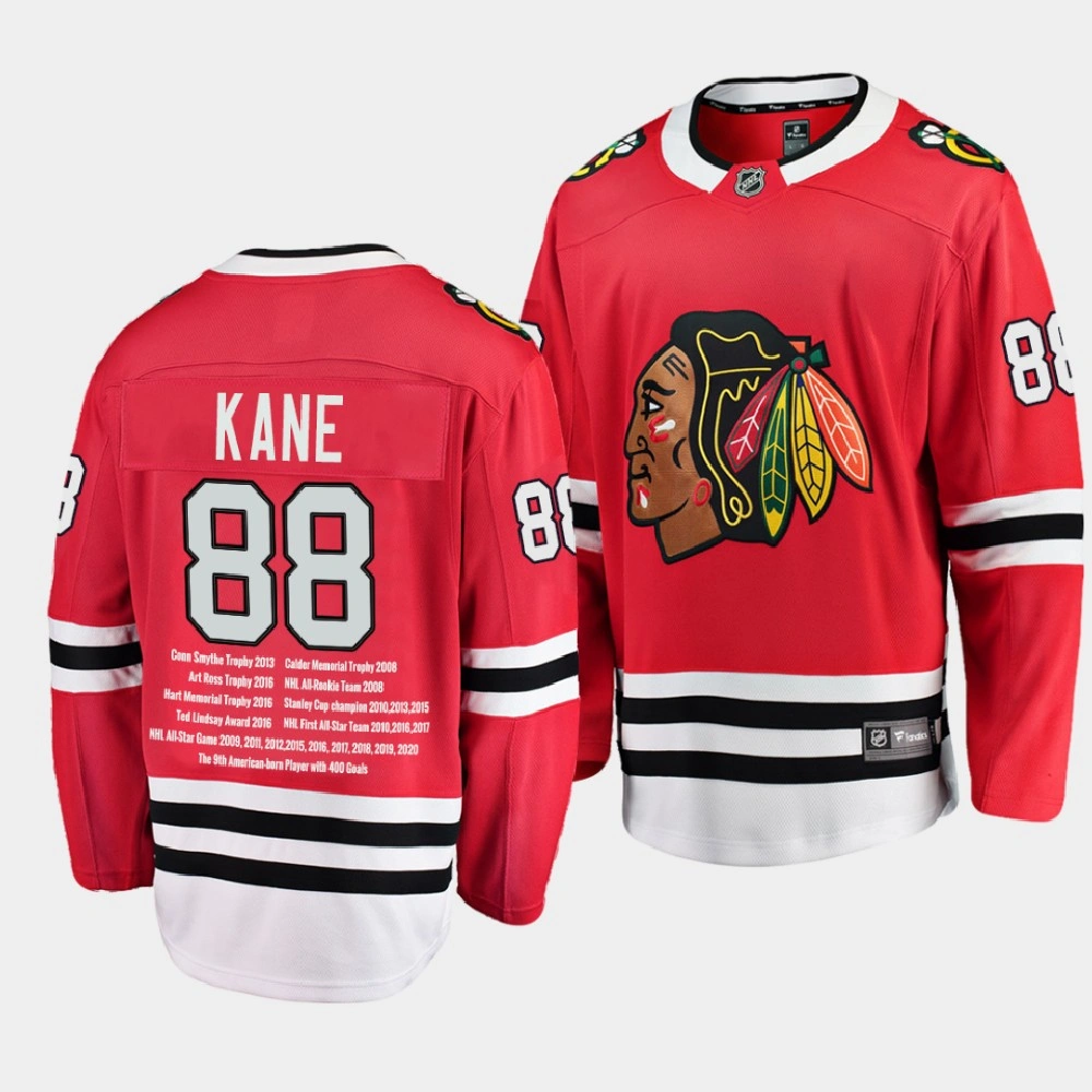 Men's Chicago Blackhawks Patrick Kane #88 Career Awards 400 Goal Red Jersey