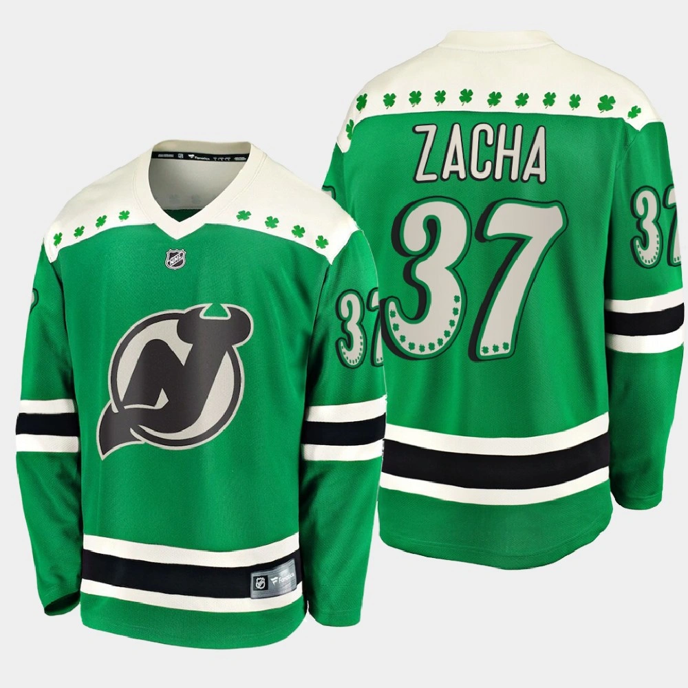 Men's New Jersey Devils Pavel Zacha #37 2021 St. Patrick's Day Green Jersey Men's New Jersey Devils Pavel Zacha #37 2021 St. Patrick's Day Green Jersey