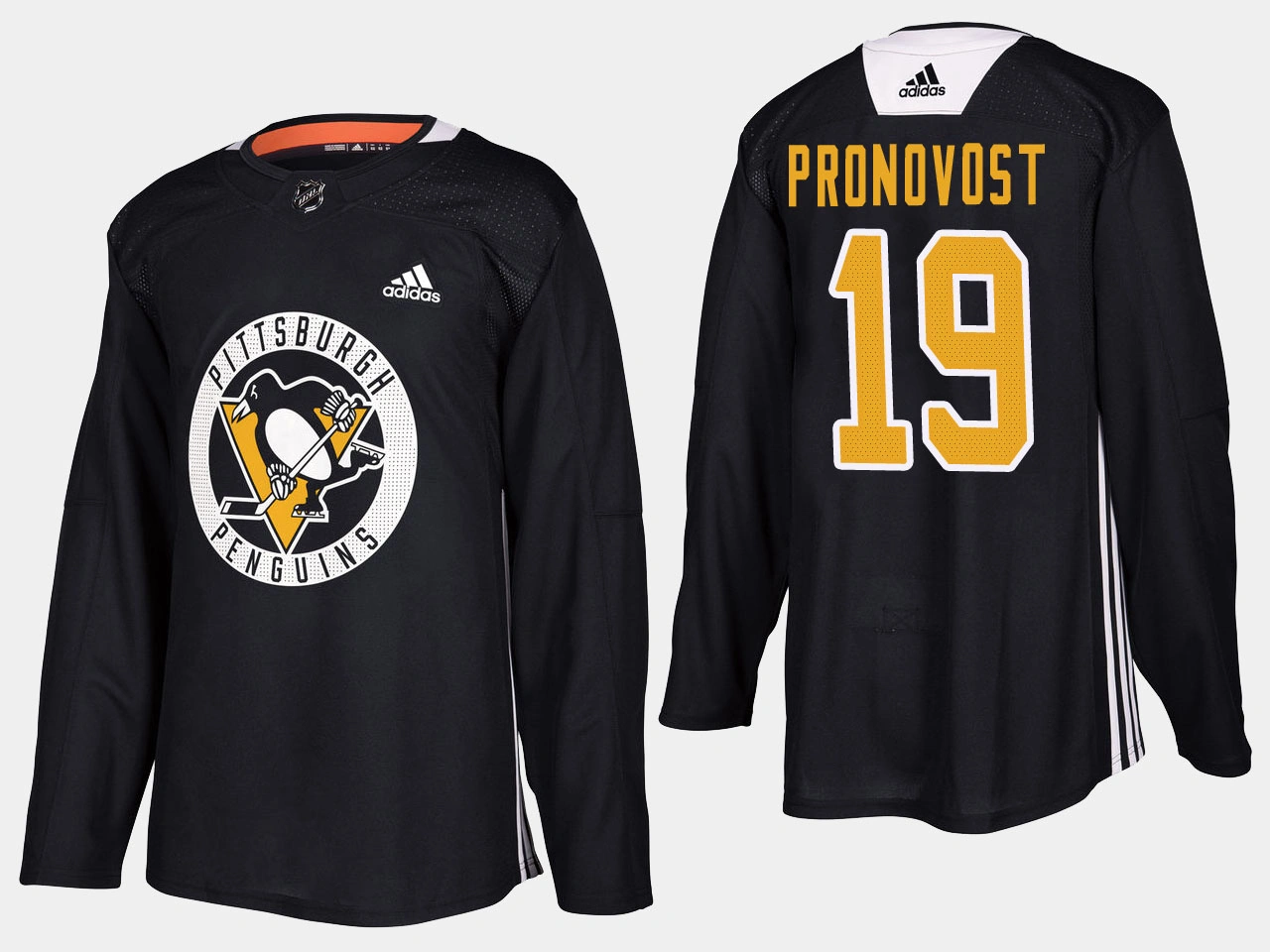 Pittsburgh Penguins #19 Retired Jean Pronovost Home Adidas Practice Player Black Jersey Pittsburgh Penguins #19 Retired Jean Pronovost Home Adidas Practice Player Black Jersey