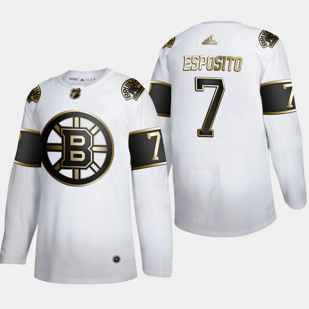 Men's Boston Bruins Phil Esposito #7 NHL Golden Edition White Retired Authentic Jersey Men's Boston Bruins Phil Esposito #7 NHL Golden Edition White Retired Authentic Jersey