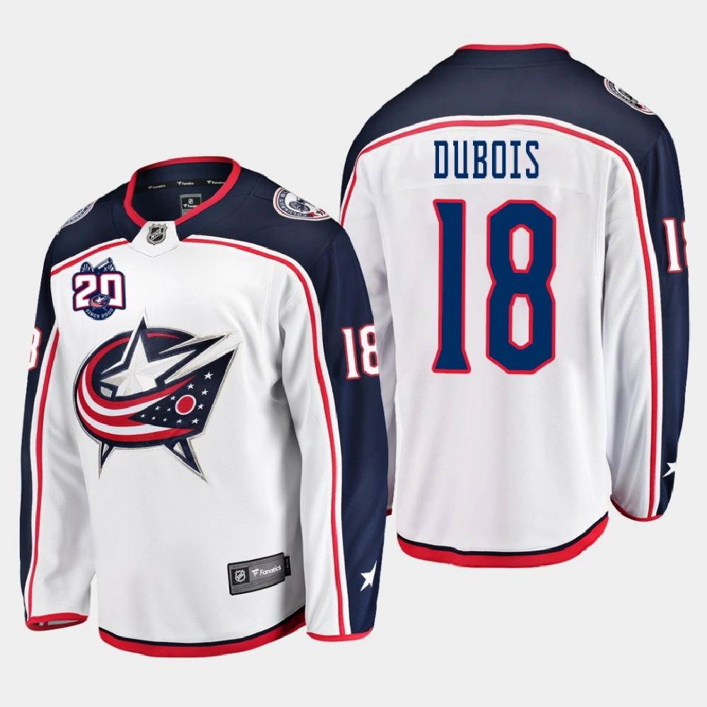 Men's Columbus Blue Jackets Pierre-Luc Dubois #18 20th Anniversary Away White Jersey